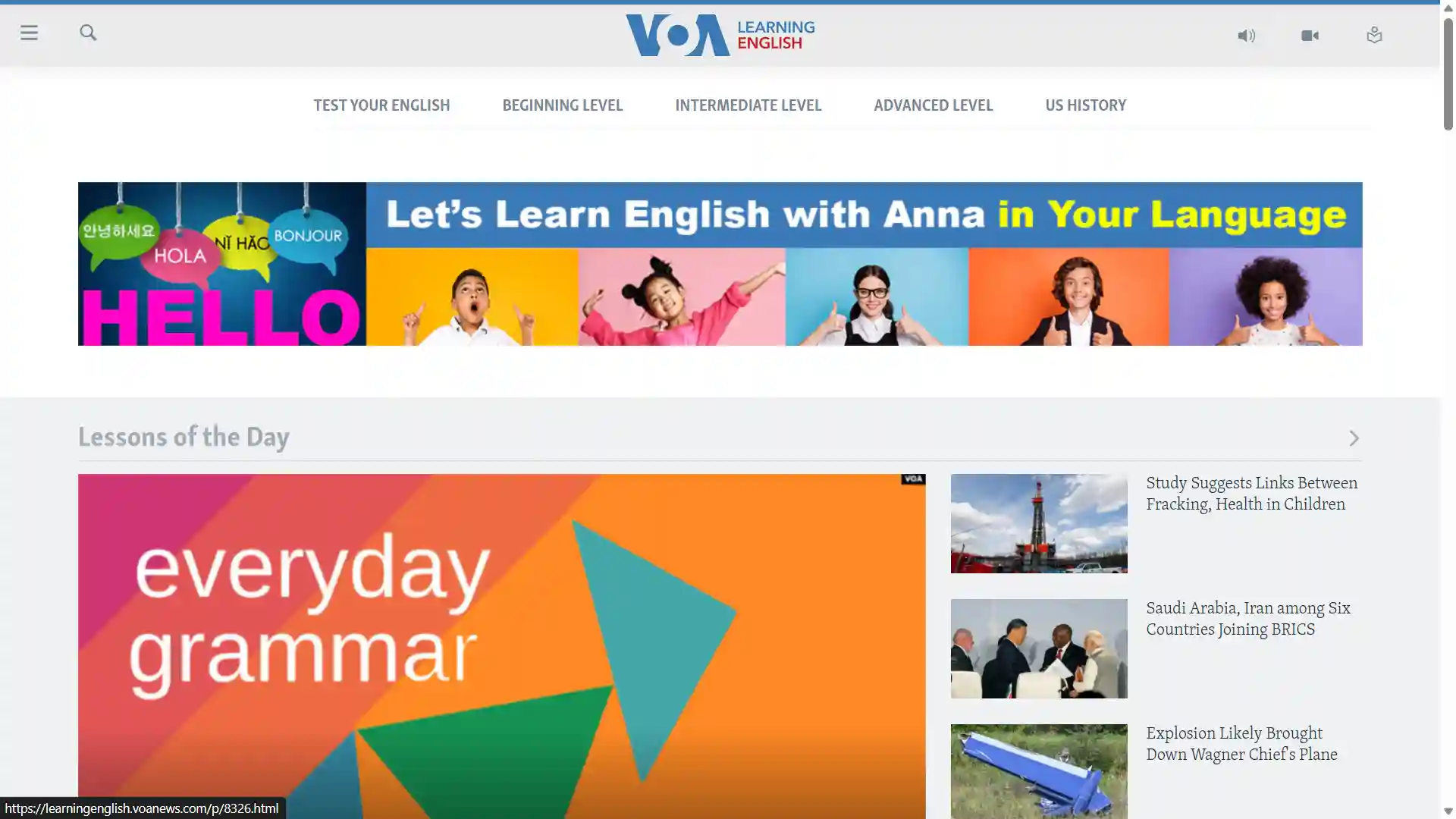 Website học tiếng Anh VOA Learning English