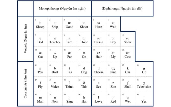 Bảng phiên âm tiếng Anh IPA