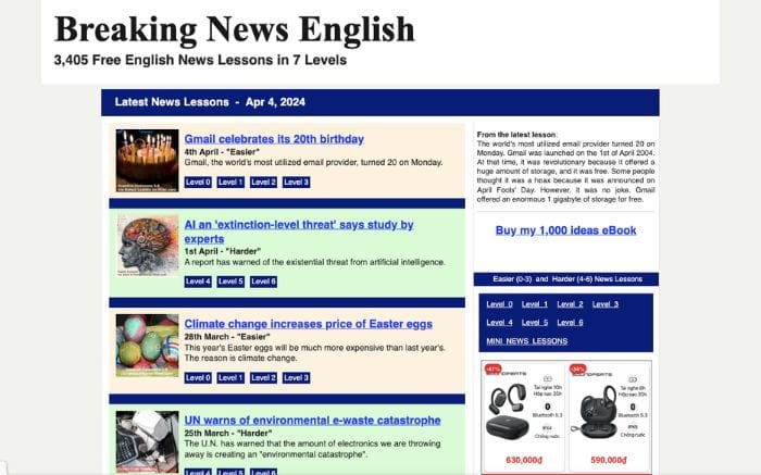 Website học từ vựng tiếng Anh Breaking News English