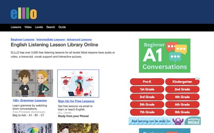 Website học từ vựng tiếng Anh ELLLO