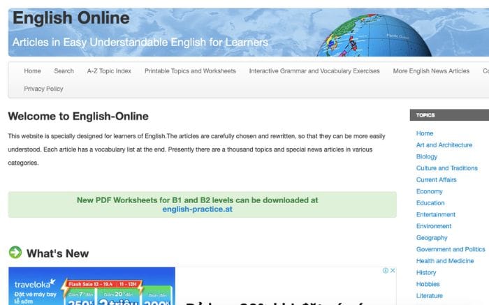 Website học từ vựng tiếng Anh English Online