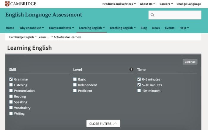 Website học ngữ pháp tiếng Anh Cambridge Grammar Online