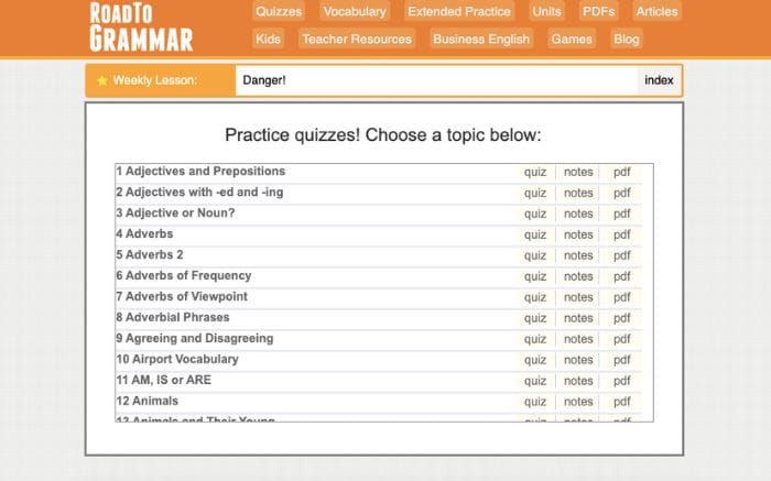 Website học ngữ pháp tiếng Anh Road to Grammar