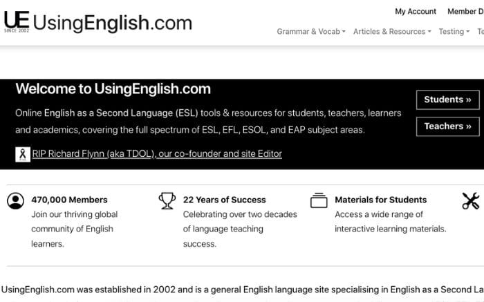 Website học ngữ pháp tiếng Anh UsingEnglish