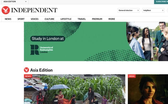 Website đọc báo tiếng Anh The Independent