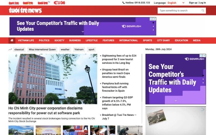 Website đọc báo tiếng Anh Tuổi Trẻ News